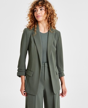 Women's Notch-Lapel Ruched-Sleeve Open-Front Blazer, Created for Macy's 