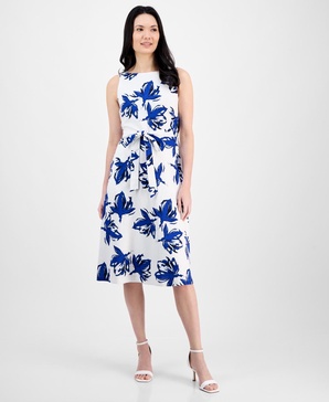 Women's Floral-Print Tie-Waist Sleeveless Dress