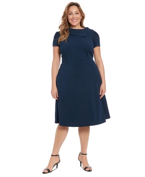 Plus Size Foldover-Neck Fit & Flare Dress