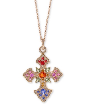 EFFY® Multi-Gemstone 18" Cross Pendant Necklace (3 ct. t.w.) in 14k Gold
