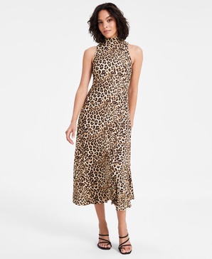 Women's Cheetah-Print Mock-Neck A-Line Midi Dress, Exclusively at Macy's 