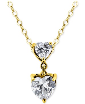 Cubic Zirconia Double Heart Pendant Necklace, 16" + 2" extender, Exclusively at Macy's