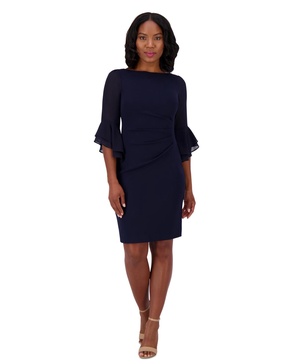 Petite Boat-Neck Side-Pleat Sheath Dress