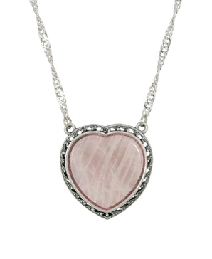 Silver-Tone Semi Precious Rose Quartz Heart Necklace