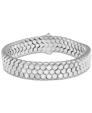 Men's Hexagon Honeycomb Textured Link Bracelet in Black-Ion Plated Stainless Steel