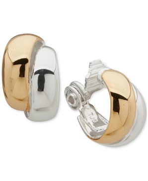 Two-Tone Two-Row Button Clip Earrings