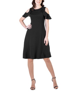 Ruffle Cold Shoulder a Line Knee Length Dress