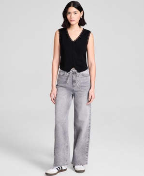 Women's Tie-Front Wide-Leg Jeans, Exclusively at Macy's