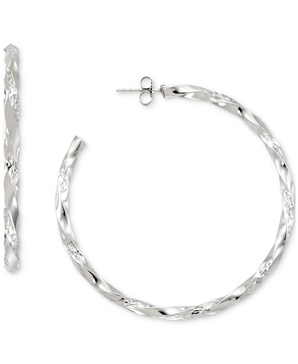 Diamond-Cut C-Hoop Earrings in 14k Gold Vermeil over Sterling Silver 2-1/4" (Also in Sterling Silver)