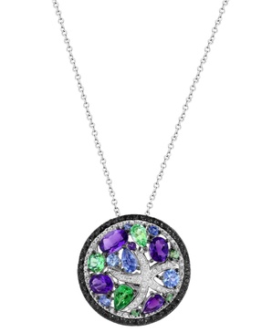 EFFY® Multi-Gemstone (3-7/8 ct. t.w.), Black Diamond (3/8 ct. t.w.) & White Diamond (1/4 ct. t.w.) Starfish 18" Pendant Necklace in 14k White Gold