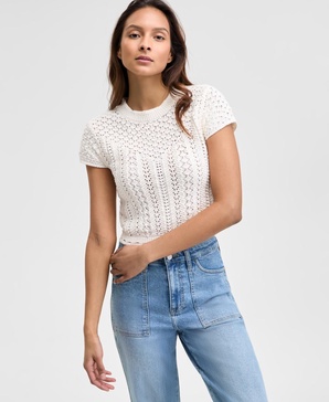 Women's Crochet Short-Sleeve Sweater, Exclusively at Macy's