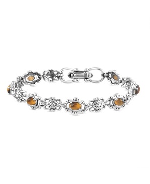 Sterling Silver Tiger's Eye Gemstone Concha Link Bracelet, Size