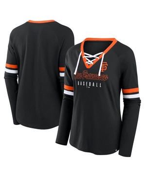 Women's Black San Francisco Giants Won Done Raglan Lace-Up Long Sleeve T-Shirt