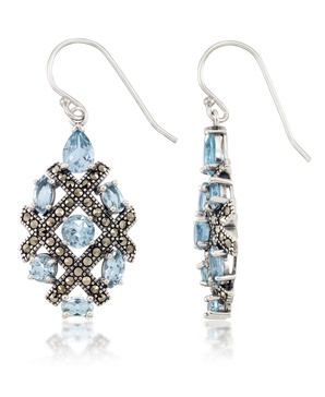 Marcasite and Blue Topaz (6 ct. t.w.)  Drop Wire Earrings in Sterling Silver