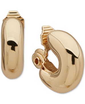 Gold-Tone Puffy C Hoop Clip On Earrings 