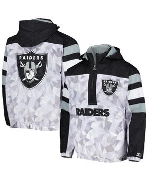 Men's White, Black Las Vegas Raiders Thursday Night Gridiron Raglan Half-Zip Hooded Jacket