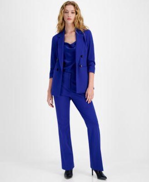 Women's Faux Double-Breasted Jacket, Drape-Neck Camisole & Flare-Leg Pants, Exclusively at Macy's