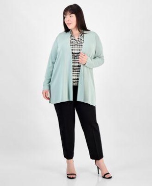Plus Size Napa Cardigan, Printed Top & Hollywood Ankle Pants