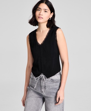 Women's Lace-Trim V-Neck Woven Vest, Exclusively at Macy's