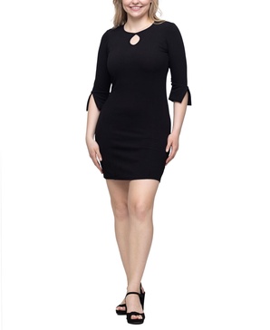Women's Keyhole Three Quarter Sleeve Mini Dress