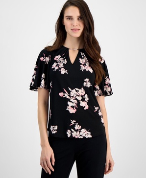 Women's Printed Short-Bell-Sleeve Blouse 