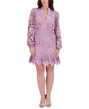 Women's Heavy Floral-Lace Long-Sleeve Mini Dress