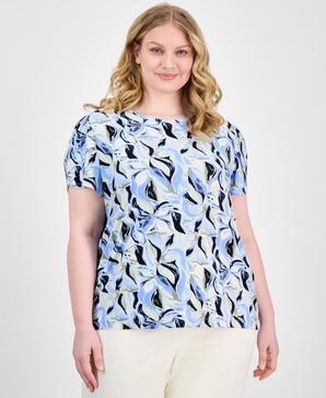 Anne Klein Plus Size Printed Tulip-Sleeve Top