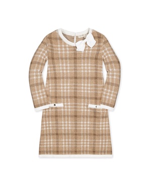 Toddler Girls Organic Long Sleeve Bow Detail Intarsia Sweater Dress