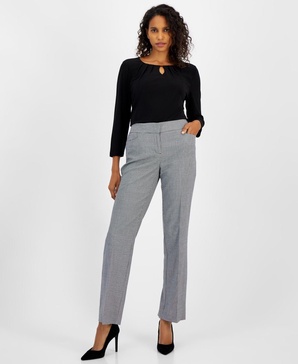 Women's Mini Houndstooth Straight-Leg Pants 