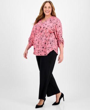 AK Plus Size Printed Roll-Tab-Sleeve Tunic & Pull-On Wide-Leg Pants