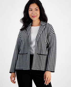 Petite Houndstooth Notched-Collar Sweater