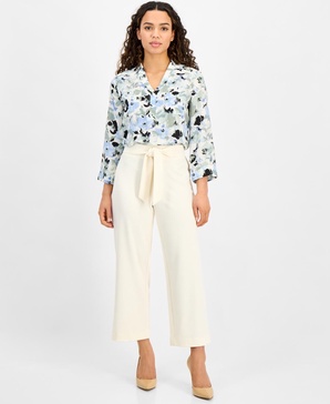 Women's Tie-Front Pull-On Cropped Wide-Leg Pants
