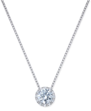 Cubic Zirconia Halo Pendant Necklace in Sterling Silver