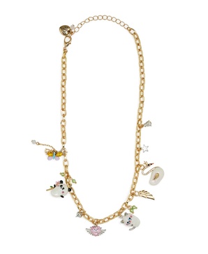 Faux Stone Pearl Critters Charm Bib Necklace