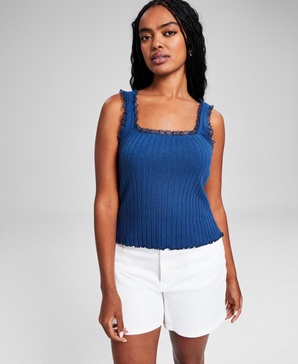 Women's Lace-Trim Ribbed-Knit Tank Top, Created for Macy's