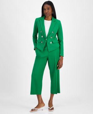 Women's Faux Double-Breasted Blazer, Sleeveless Honeycomb Top, & Cropped Wide-Leg Pants, Exclusively at Macy's 