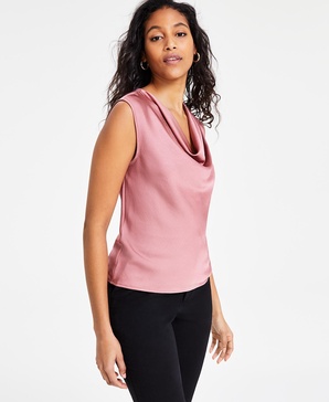 Women's Satin Sleeveless Cowlneck Blouse, Exclusively at Macy's 