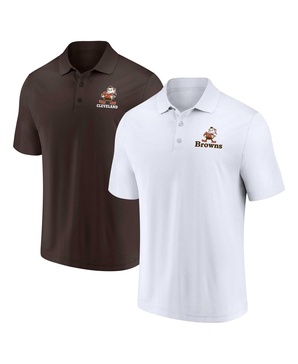 Men's White, Brown Distressed Cleveland Browns Throwback Two-Pack Polo Shirt Set