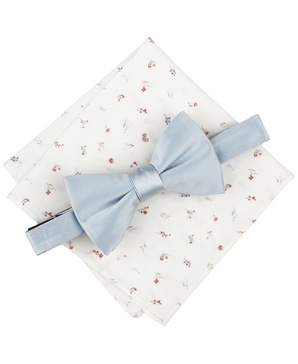 Men's Logan Solid Bow Tie & Floral Pocket Square Set, Exclusively at Macy's