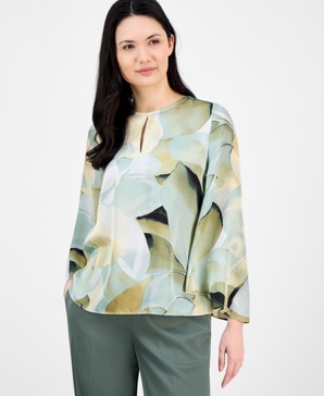 Women's Floral-Print Keyhole-Cutout Top