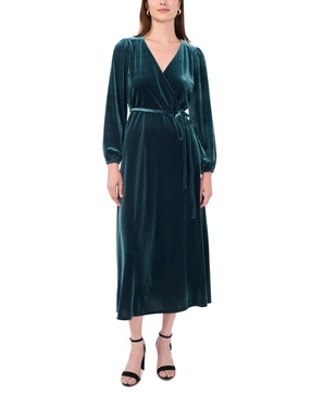 Women's Long-Sleeve Stretch-Velvet Dress