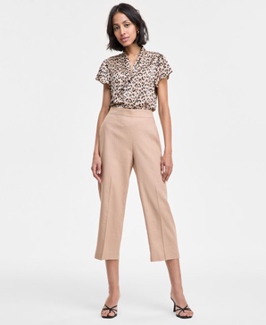 Women's Linen-Blend Pull-On Cropped Wide-Leg Pants, Exclusively at Macy's 