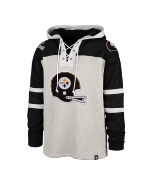 Men's '47 Pittsburgh Steelers Gray Gridiron Lace-Up Pullover Hoodie