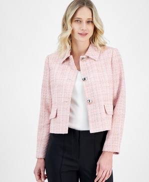 Women's Cropped Button-Front Collared Jacket