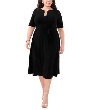 Plus Size Tie-Waist Hardware A-Line Dress