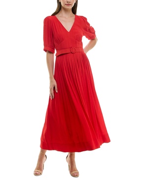 Women's Pleated Belted Fit & Flare Dress