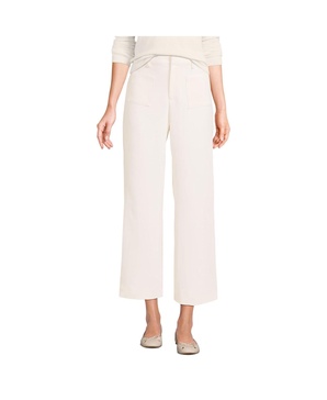 Women's Crepe High Rise Patch Pocket Wide Leg Crop Pants