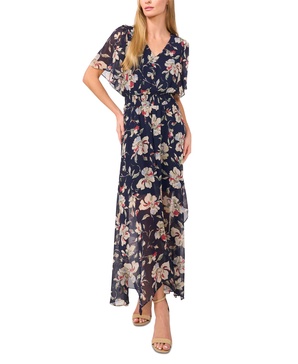 Women's Smocked-Waist Flutter-Sleeve Maxi Dress