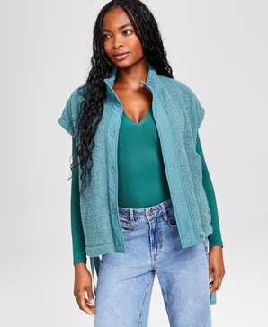 Women's Extended-Shoulder Side-Tie Sherpa Vest, Created for Macy's
