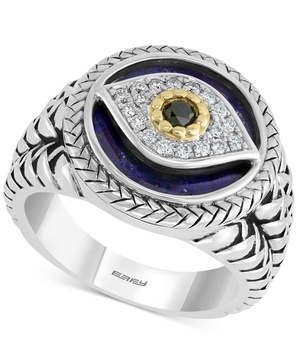 EFFY® Men's Multi-Gemstone & Diamond (1/10 ct. t.w.) Evil Eye Ring in Sterling Silver & 14k Gold